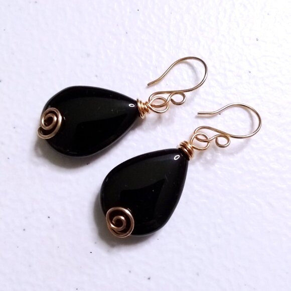 Soul Cleansing: Massive Black Agate Teardrop Dangle Earrings! Calmness +Strength - Picture 5 of 10